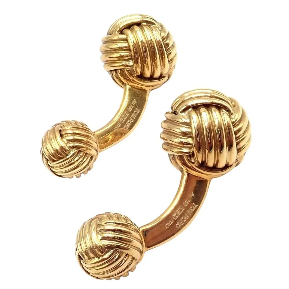 Authentic Tom Ford 18k Yellow Gold Signature Classic Rope Knot Cufflinks